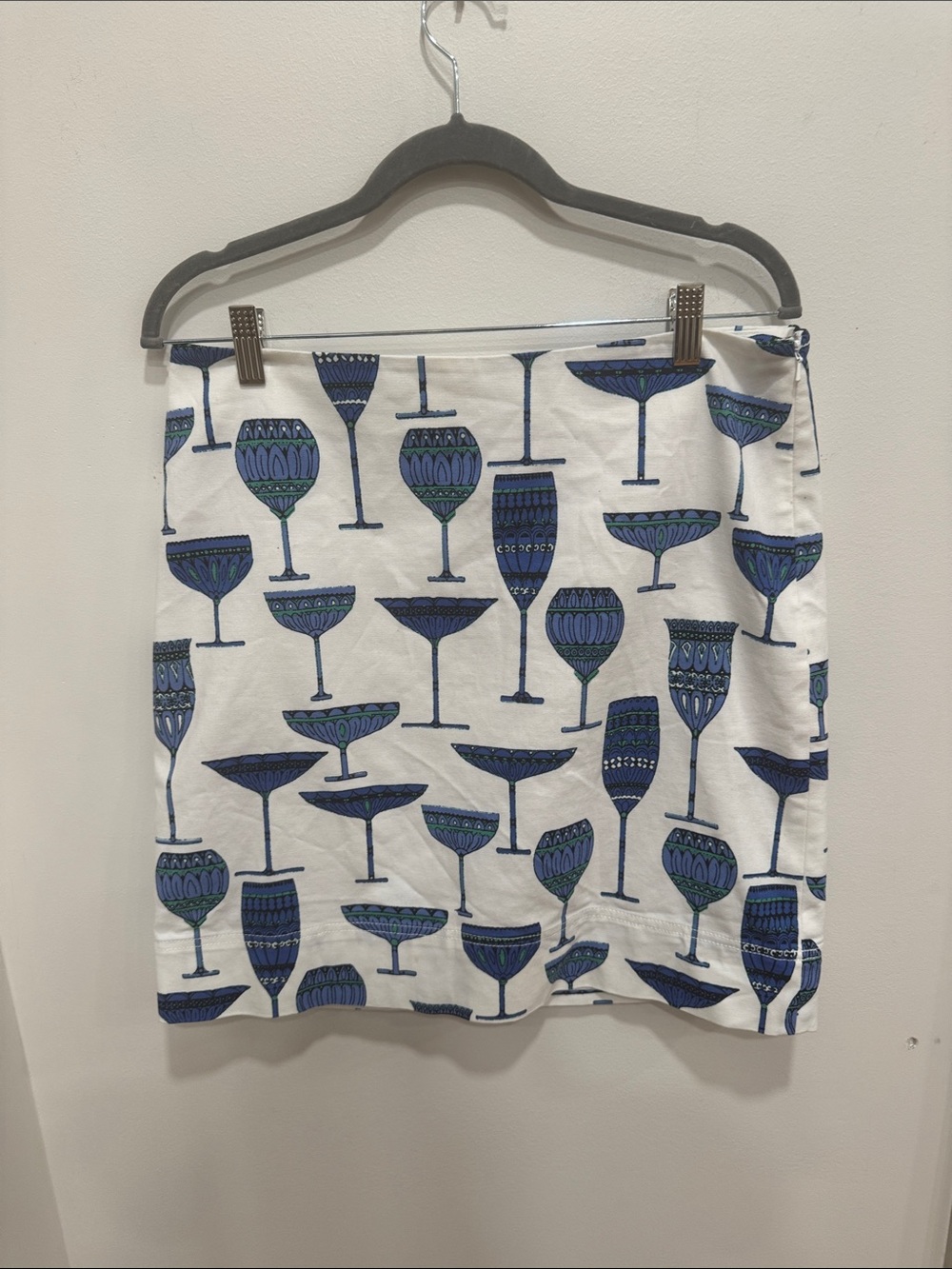Talbots Blue Cocktail Wine Glass Novelty Print A-Line Skirt Size 8 EUC